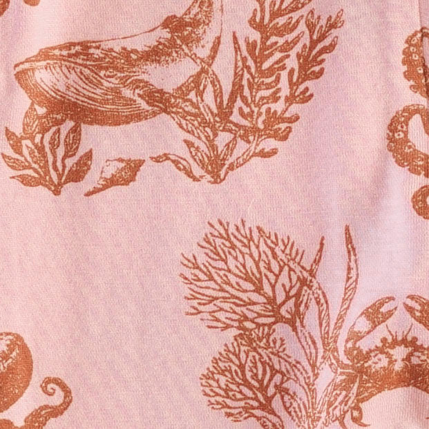 short sleeve ruffle leg bodysuit | pink nautical toile | bamboo