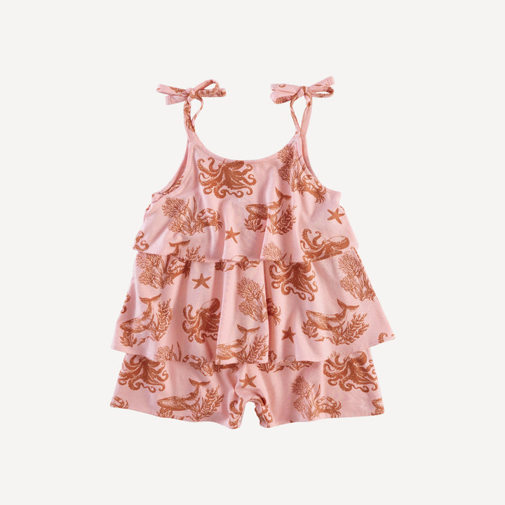 double ruffle spaghetti shortie | pink nautical toile | bamboo