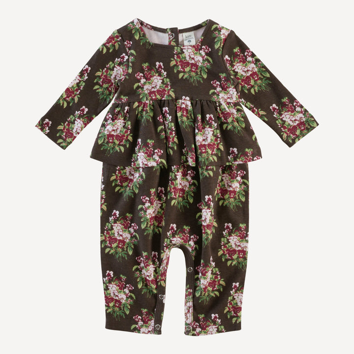 long sleeve ruffle jumpsuit | pink pansey | organic cotton interlock