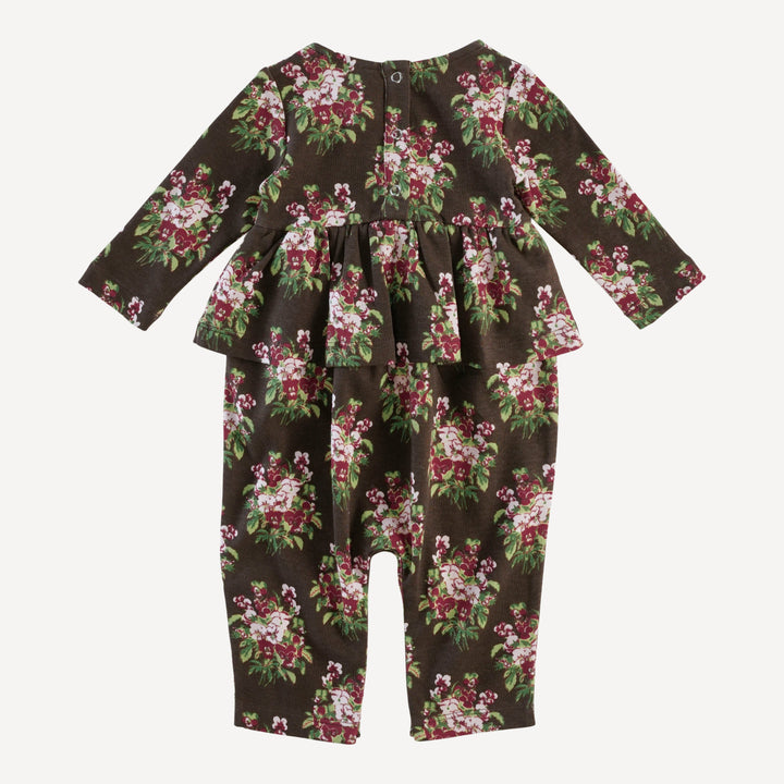 long sleeve ruffle jumpsuit | pink pansey | organic cotton interlock