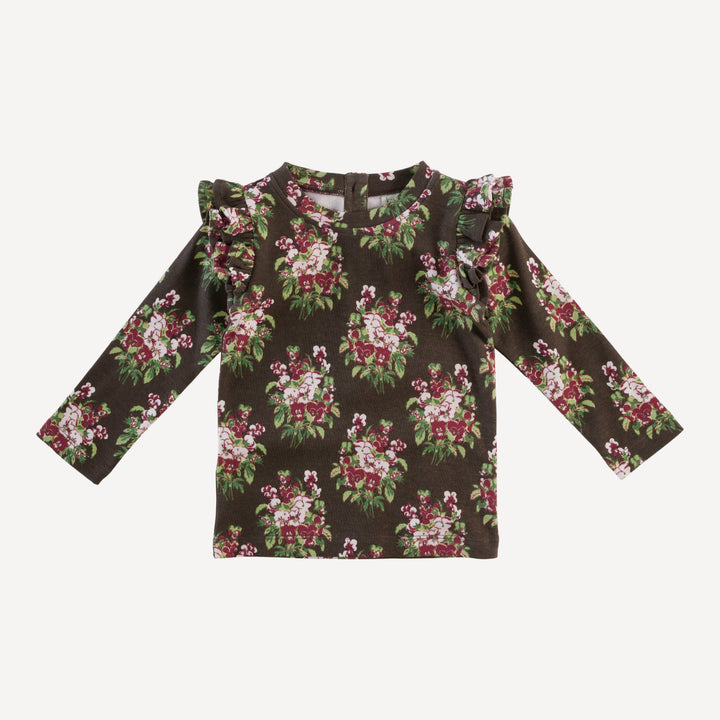 long sleeve double ruffle top | pink pansey | organic cotton interlock