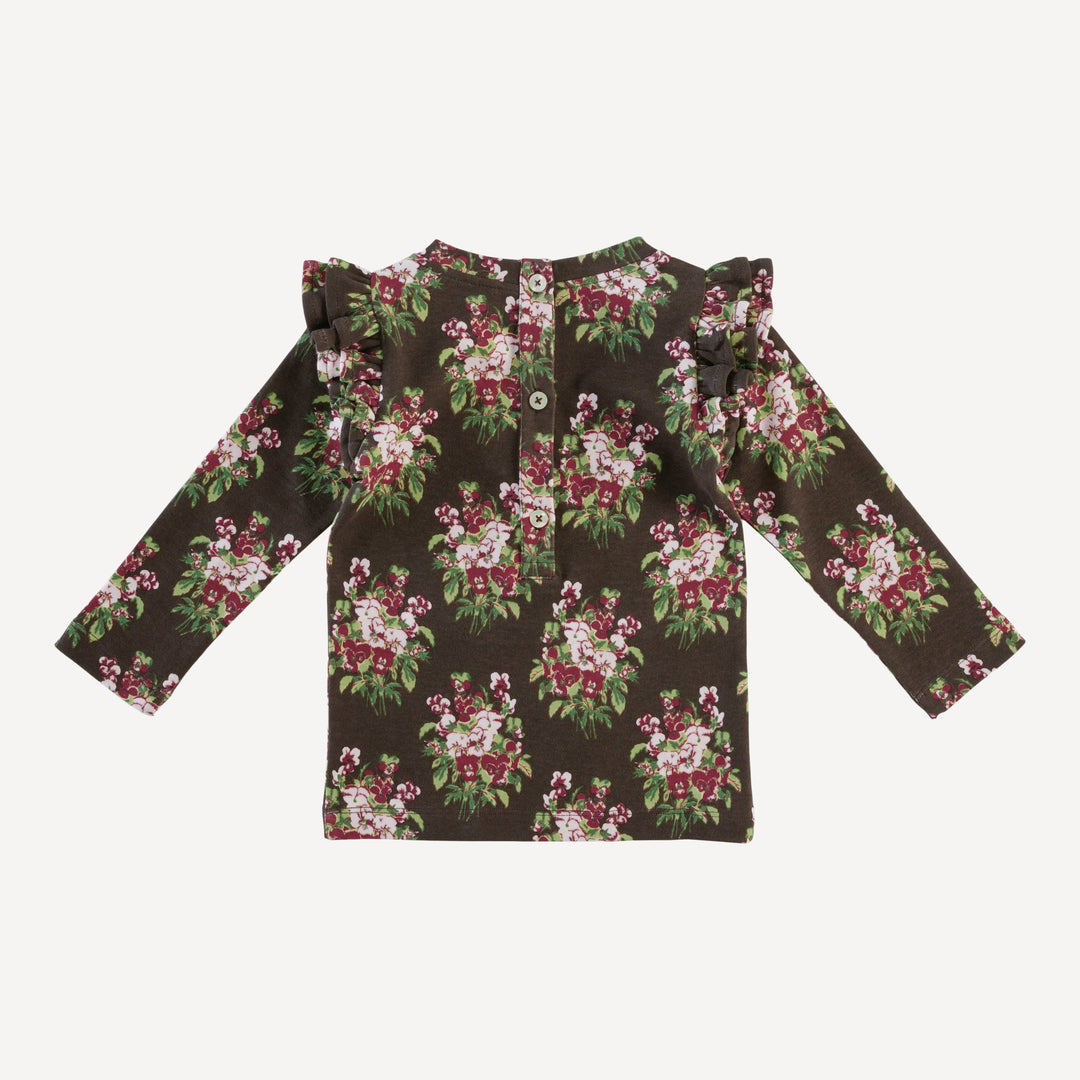 long sleeve double ruffle top | pink pansey | organic cotton interlock