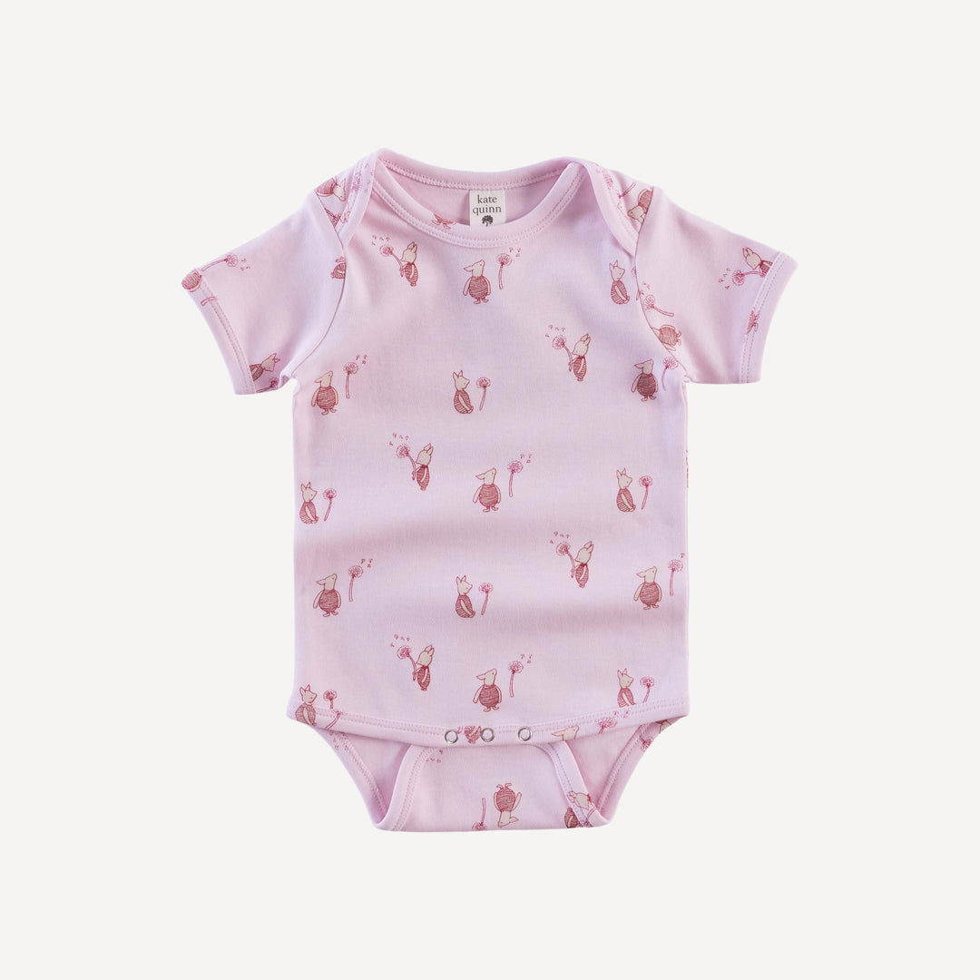short sleeve lap neck bodysuit | pink piglet | organic cotton interlock