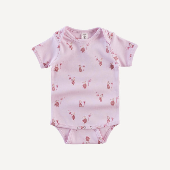 short sleeve lap neck bodysuit | pink piglet | organic cotton interlock