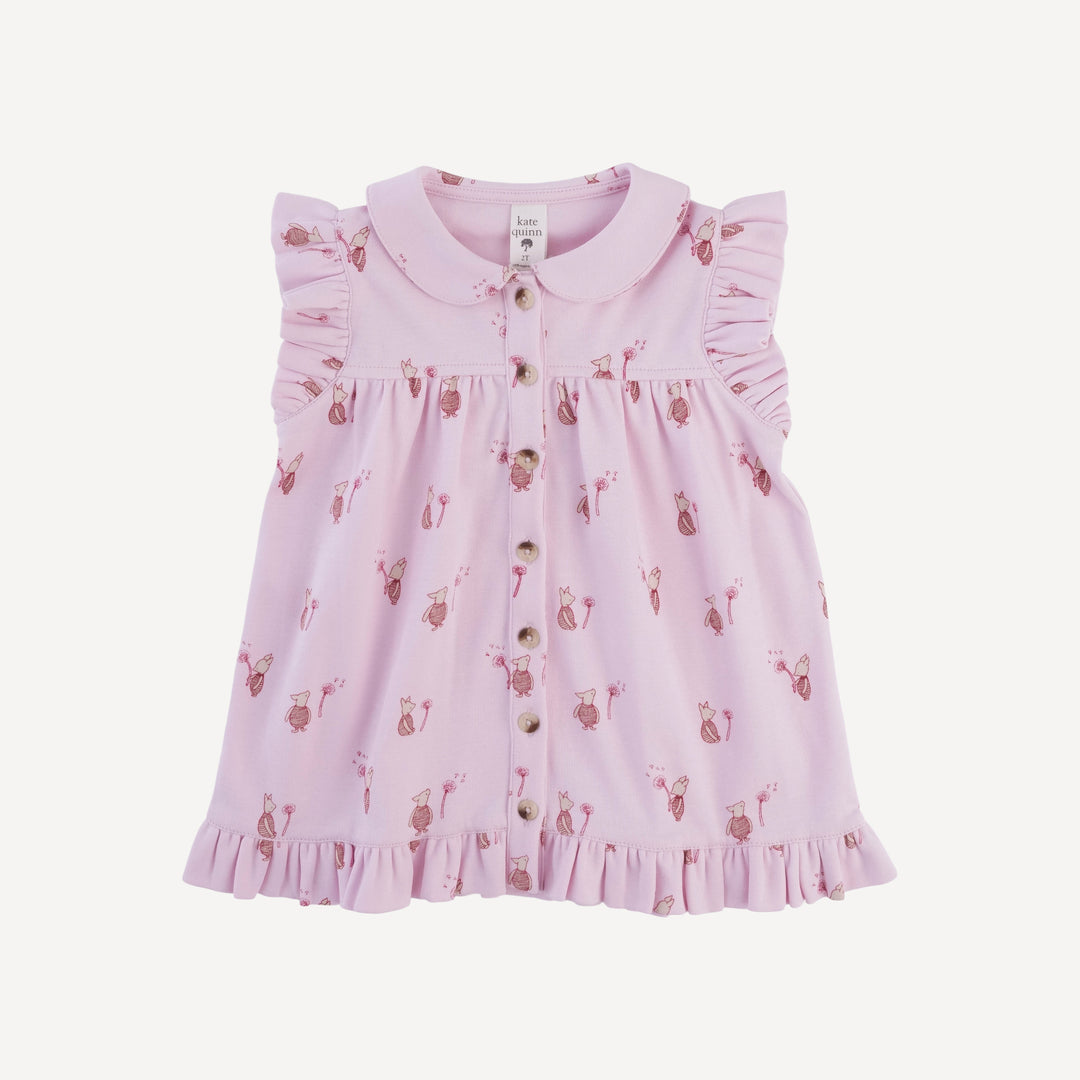sleeveless peter pan button ruffle top | pink piglet | organic cotton interlock