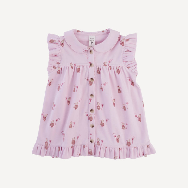 sleeveless peter pan button ruffle top | pink piglet | organic cotton interlock