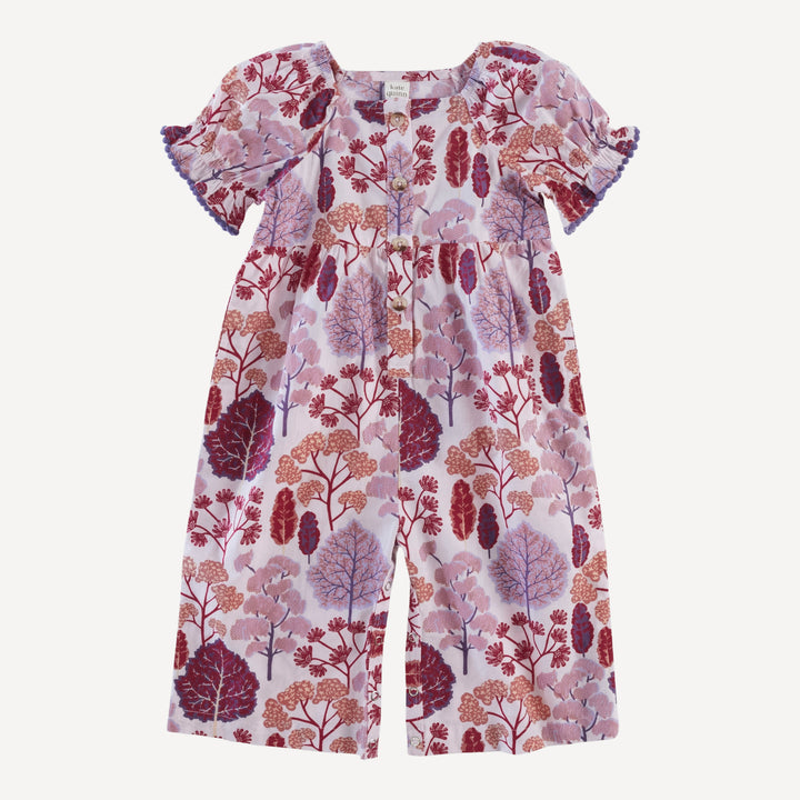 the woodland gaucho jumpsuit | pink pooh woods | organic cotton woven