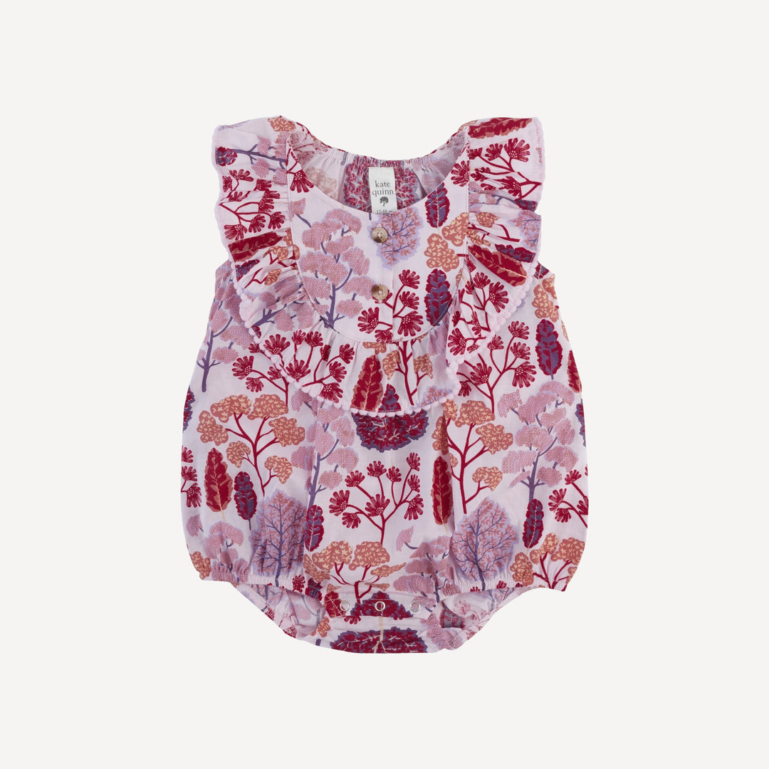 sleeveless ruffle bubble | pink pooh woods | organic cotton woven