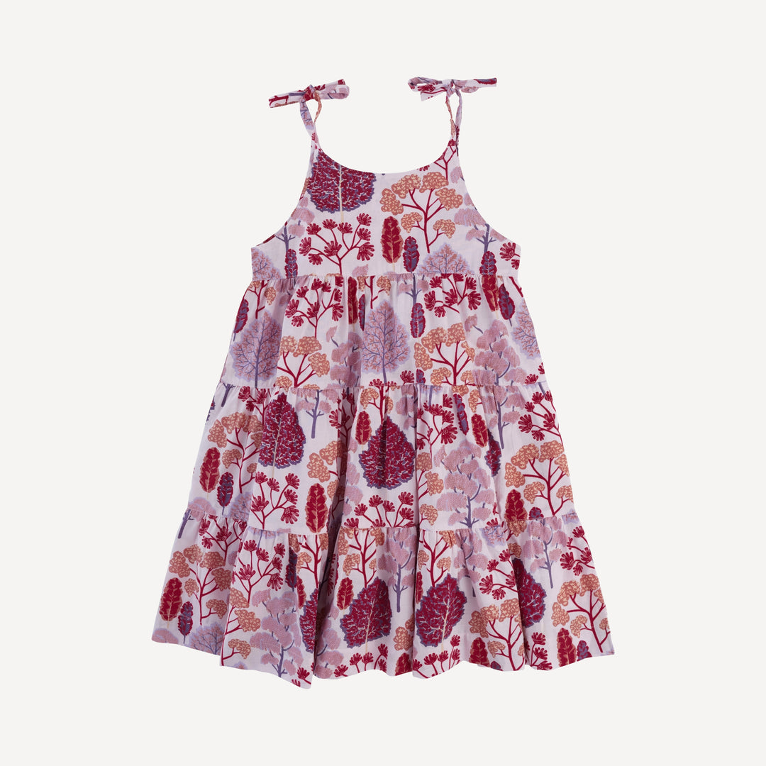 spaghetti tie prairie dress | pink pooh woods | organic cotton woven