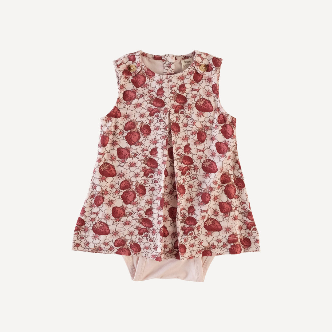 sleeveless button tab dress bodysuit | pink strawberry floral | bamboo