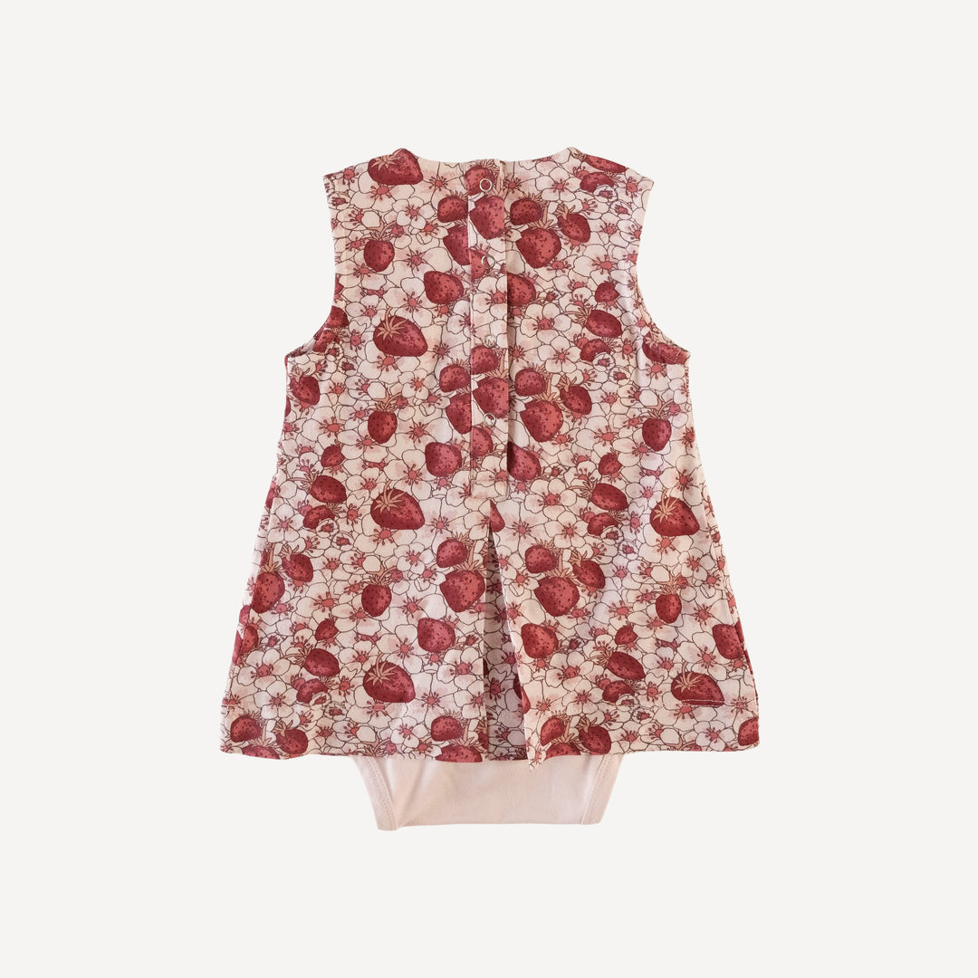sleeveless button tab dress bodysuit | pink strawberry floral | bamboo