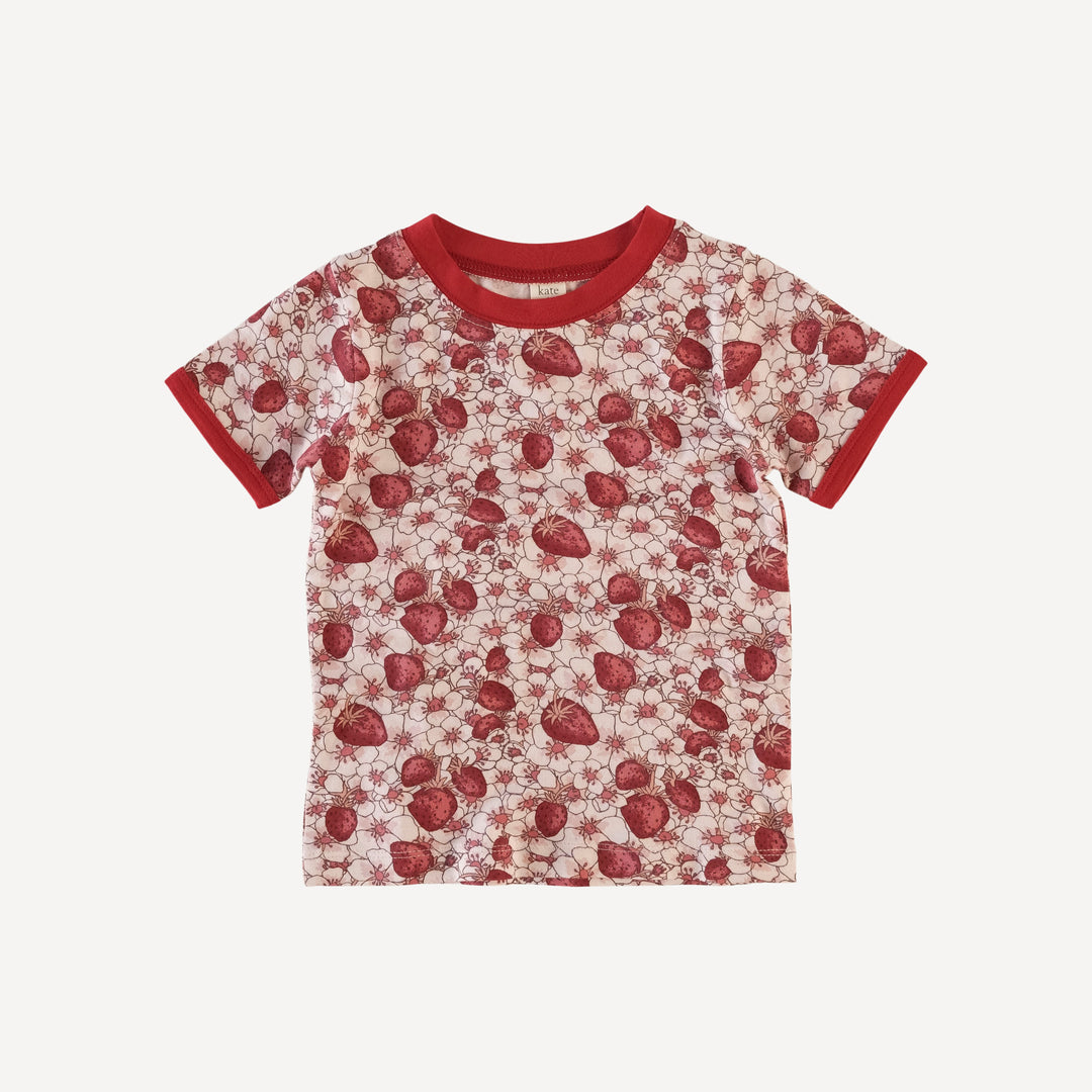 short sleeve ringer tee | pink strawberry floral | bamboo