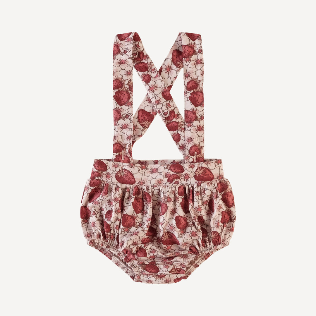 suspender bubble bloomer | pink strawberry floral | bamboo