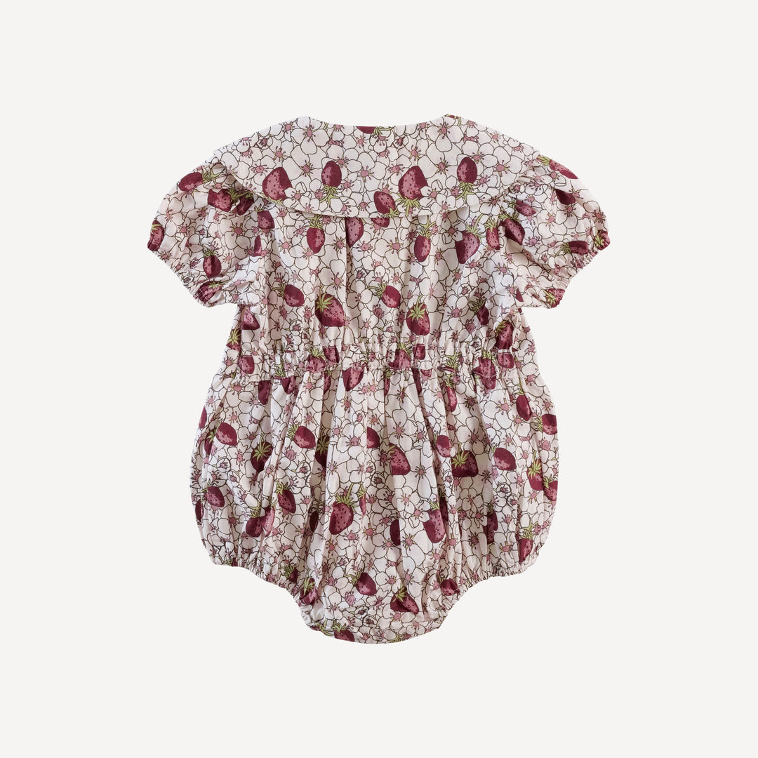 short sleeve wide collar button bubble | pink strawberry floral | organic cotton mid-weight woven