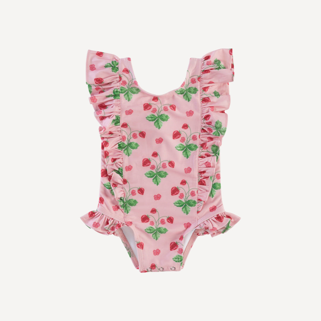 side ruffle tank swimsuit | pink strawberry | swim