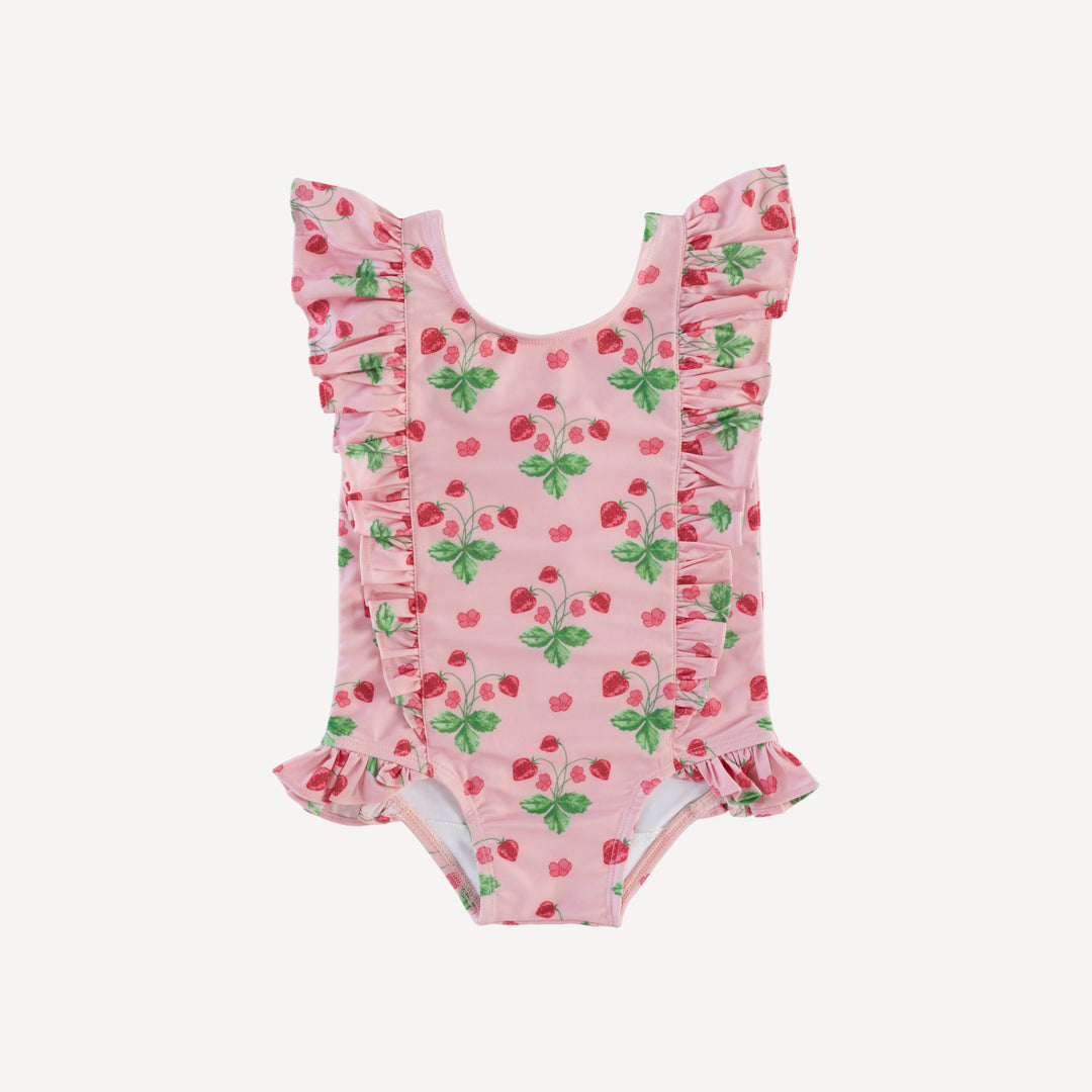side ruffle tank swimsuit | pink strawberry | swim