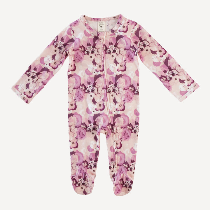 long sleeve zipper footie | pink watercolor floral | organic cotton je ...