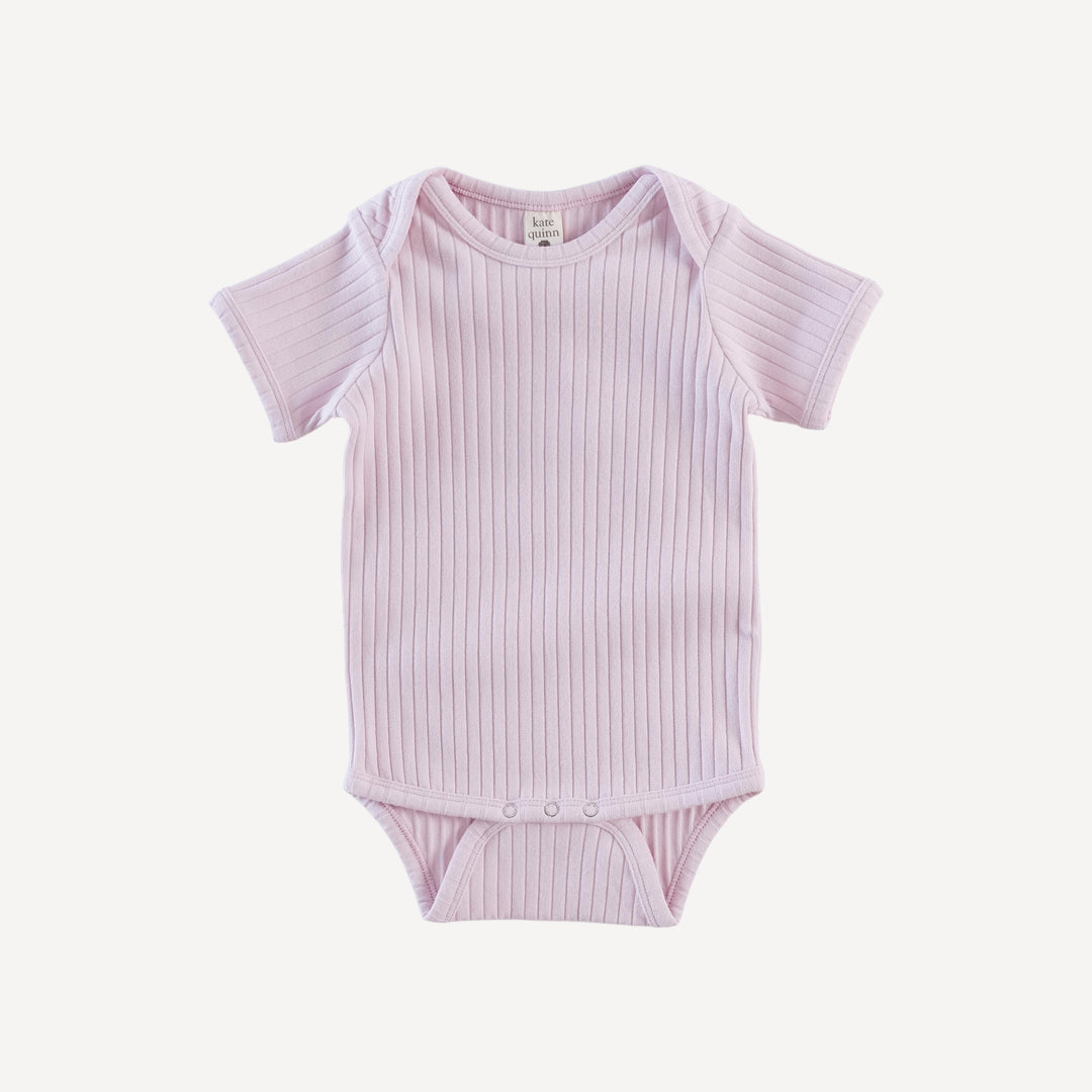 short sleeve lap neck bodysuit | pink | organic cotton wide rib