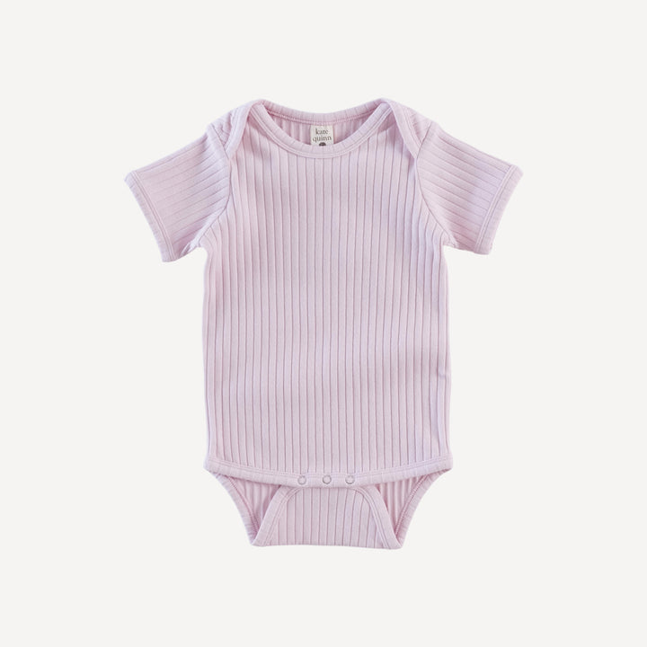 short sleeve lap neck bodysuit | pink | organic cotton wide rib