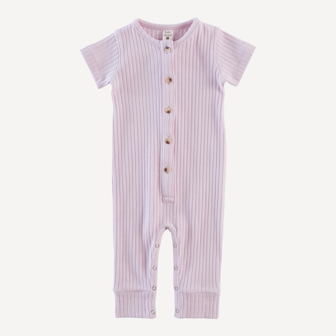 short sleeve button sport union suit | pink | organic cotton wide rib
