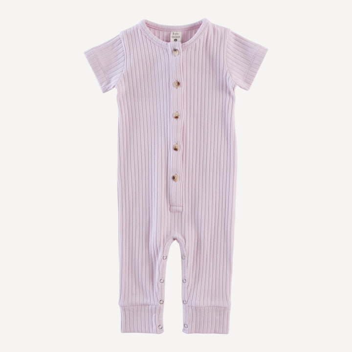 short sleeve button sport union suit | pink | organic cotton wide rib