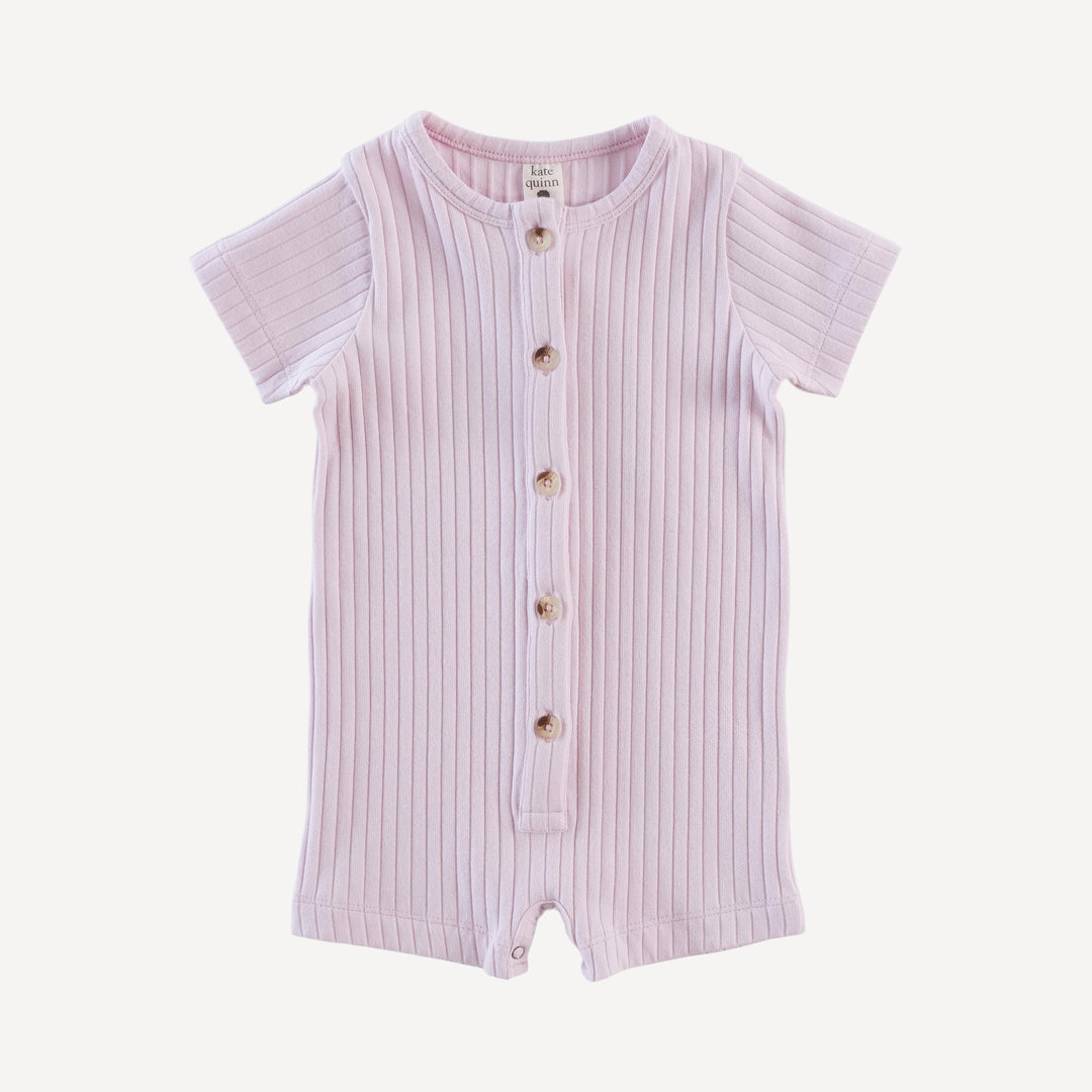 short sleeve button shortie | pink | organic cotton wide rib