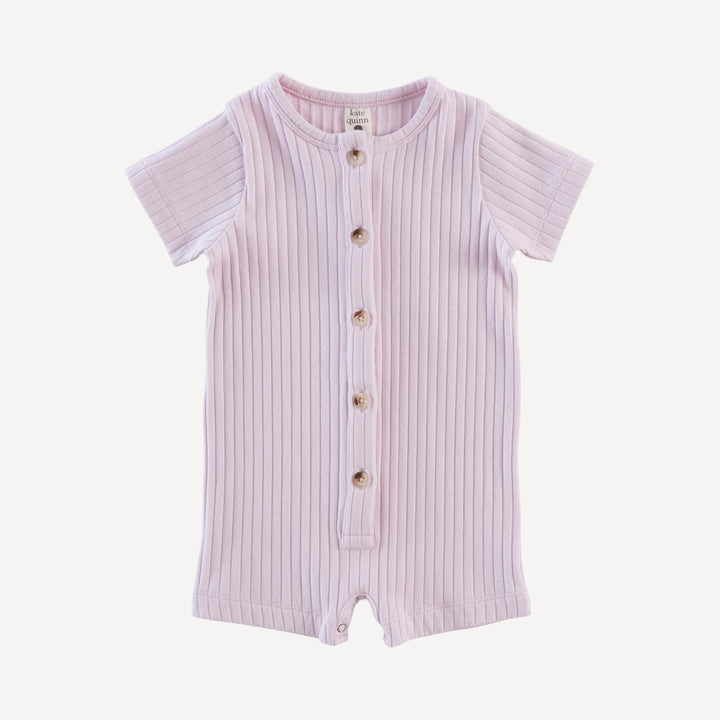 short sleeve button shortie | pink | organic cotton wide rib