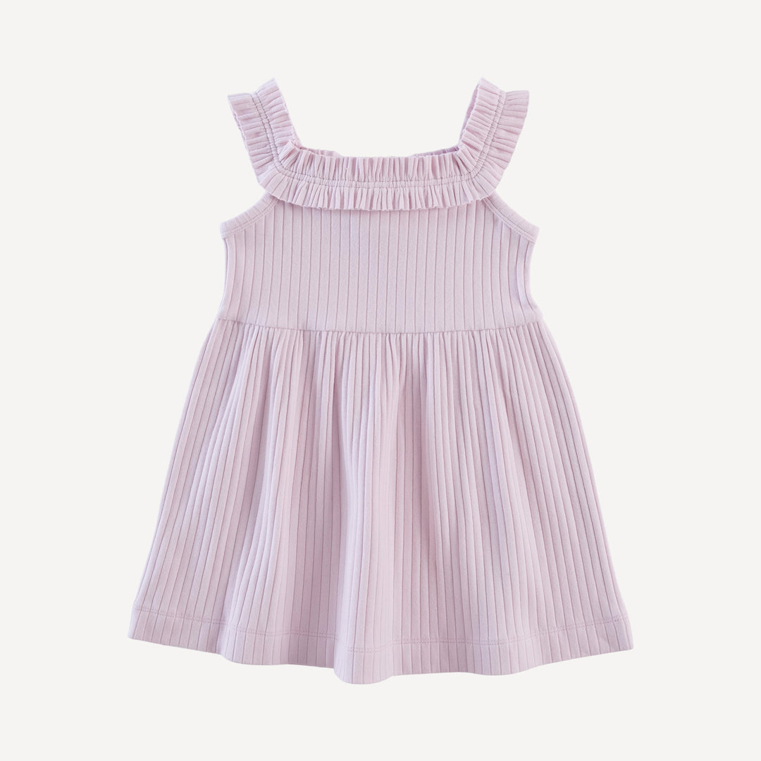 ruffle square neck dress | pink | organic cotton wide rib