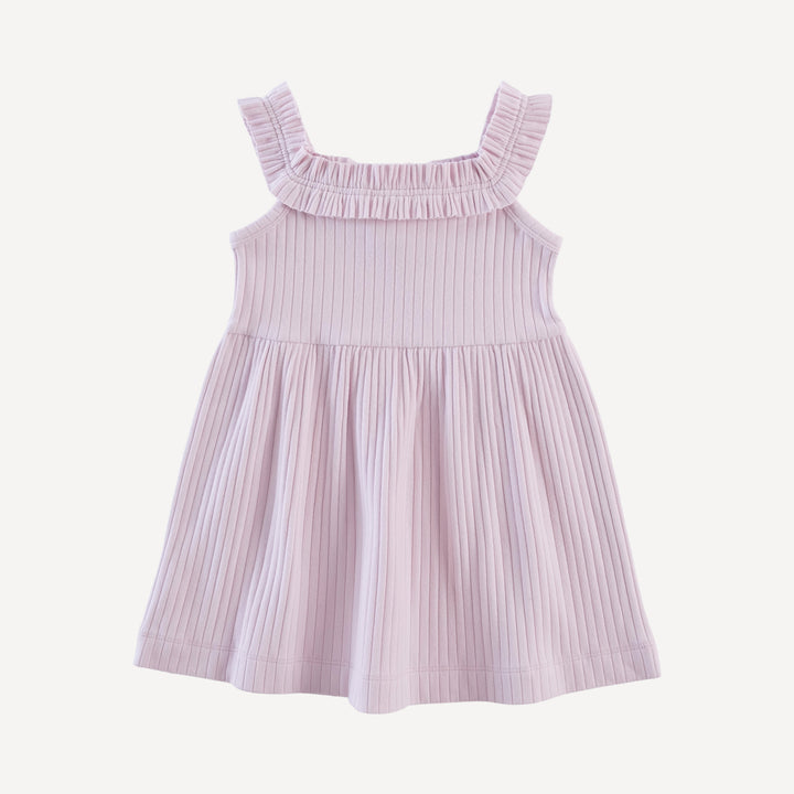 ruffle square neck dress | pink | organic cotton wide rib