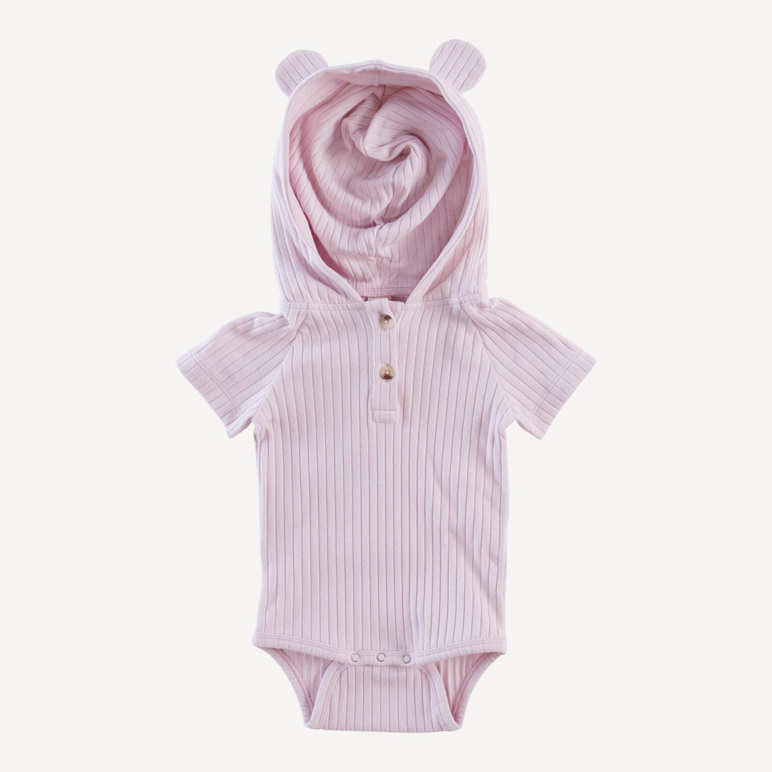 short sleeve henley bear bodysuit | pink | organic cotton wide rib