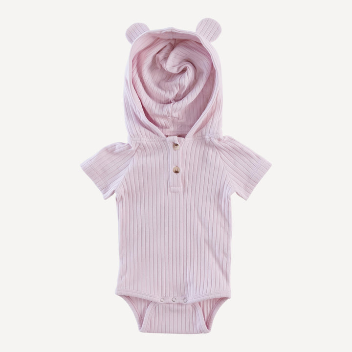 short sleeve henley bear bodysuit | pink | organic cotton wide rib