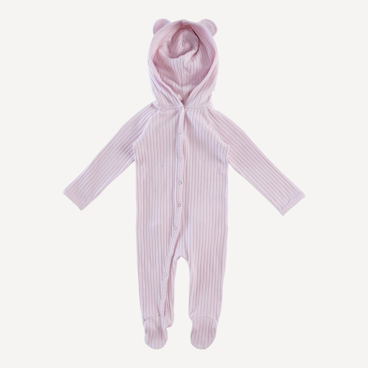 long sleeve bear footie | pink | organic cotton wide rib