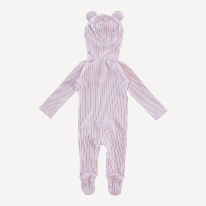 long sleeve bear footie | pink | organic cotton wide rib
