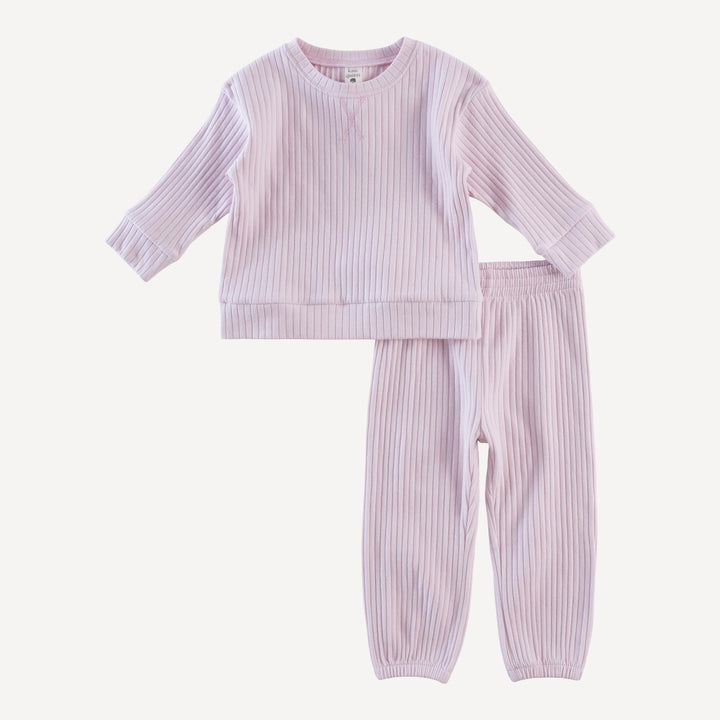 long sleeve relaxed jogger set | pink | organic cotton wide rib
