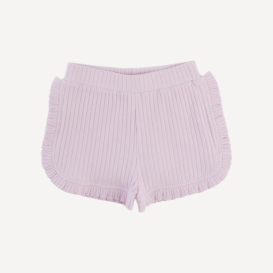 ruffle track short | pink | organic cotton wide rib