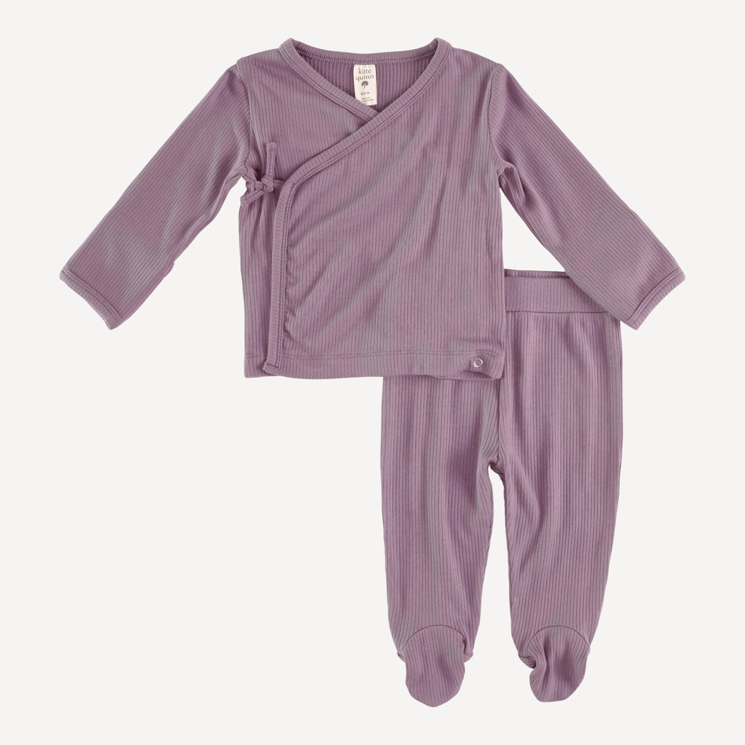 long sleeve wrap top and footed pant set | plum mauve | modal skinny rib