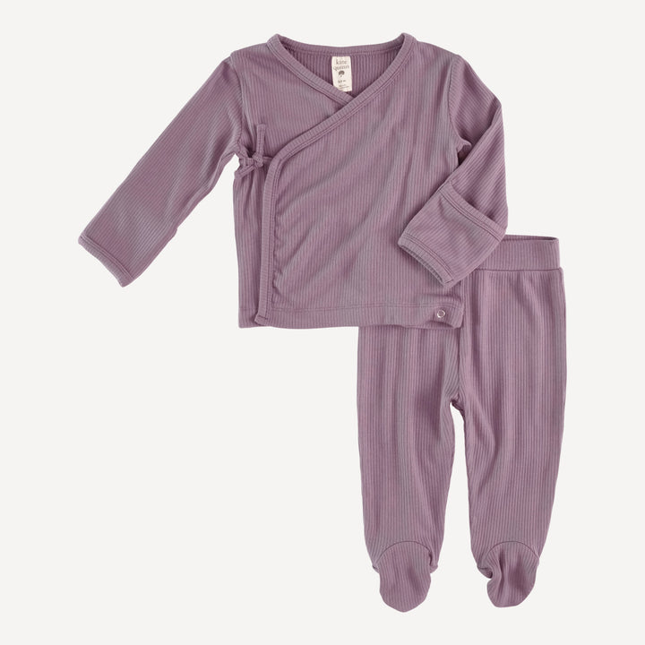 long sleeve wrap top and footed pant set | plum mauve | modal skinny rib