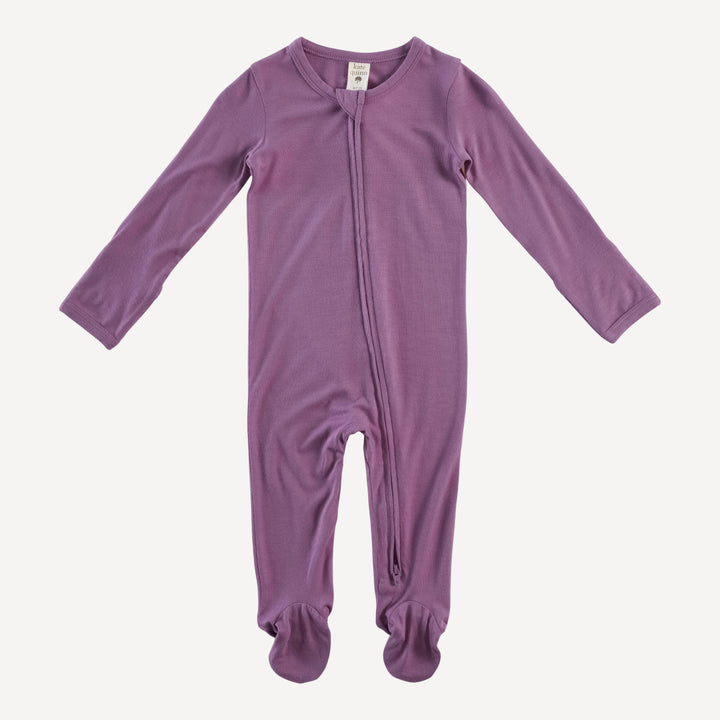 long sleeve two way zipper footie | plum wine | bamboo