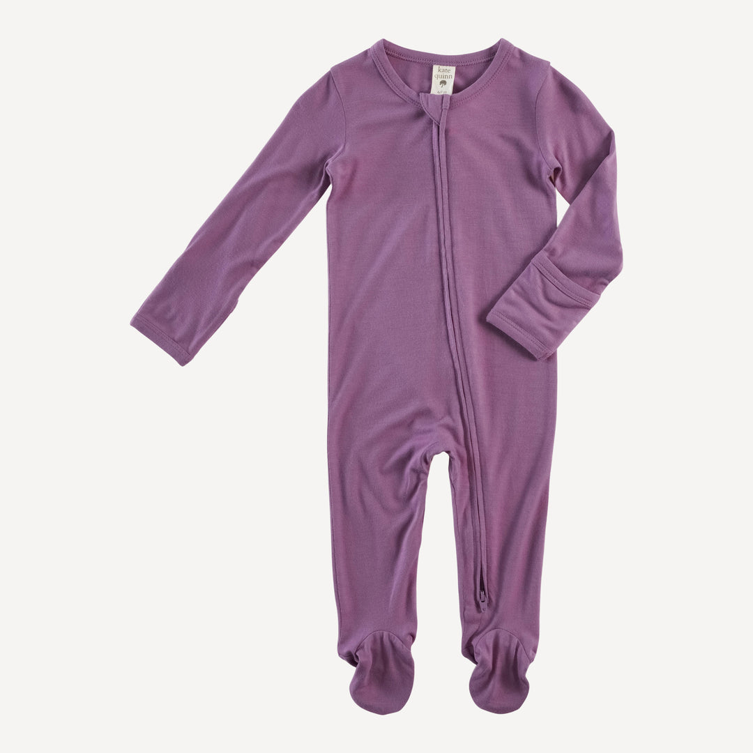 long sleeve two way zipper footie | plum wine | bamboo