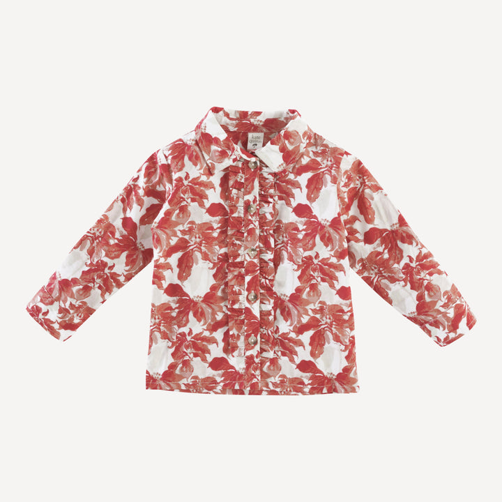 long sleeve rolled tuxedo shirt | poinsettia | organic cotton woven