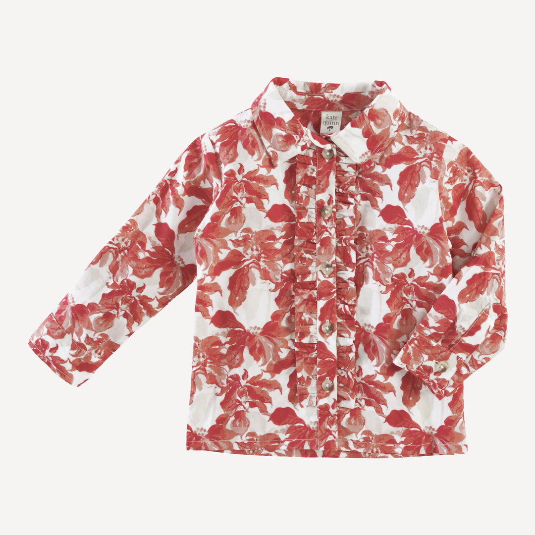 long sleeve rolled tuxedo shirt | poinsettia | organic cotton woven