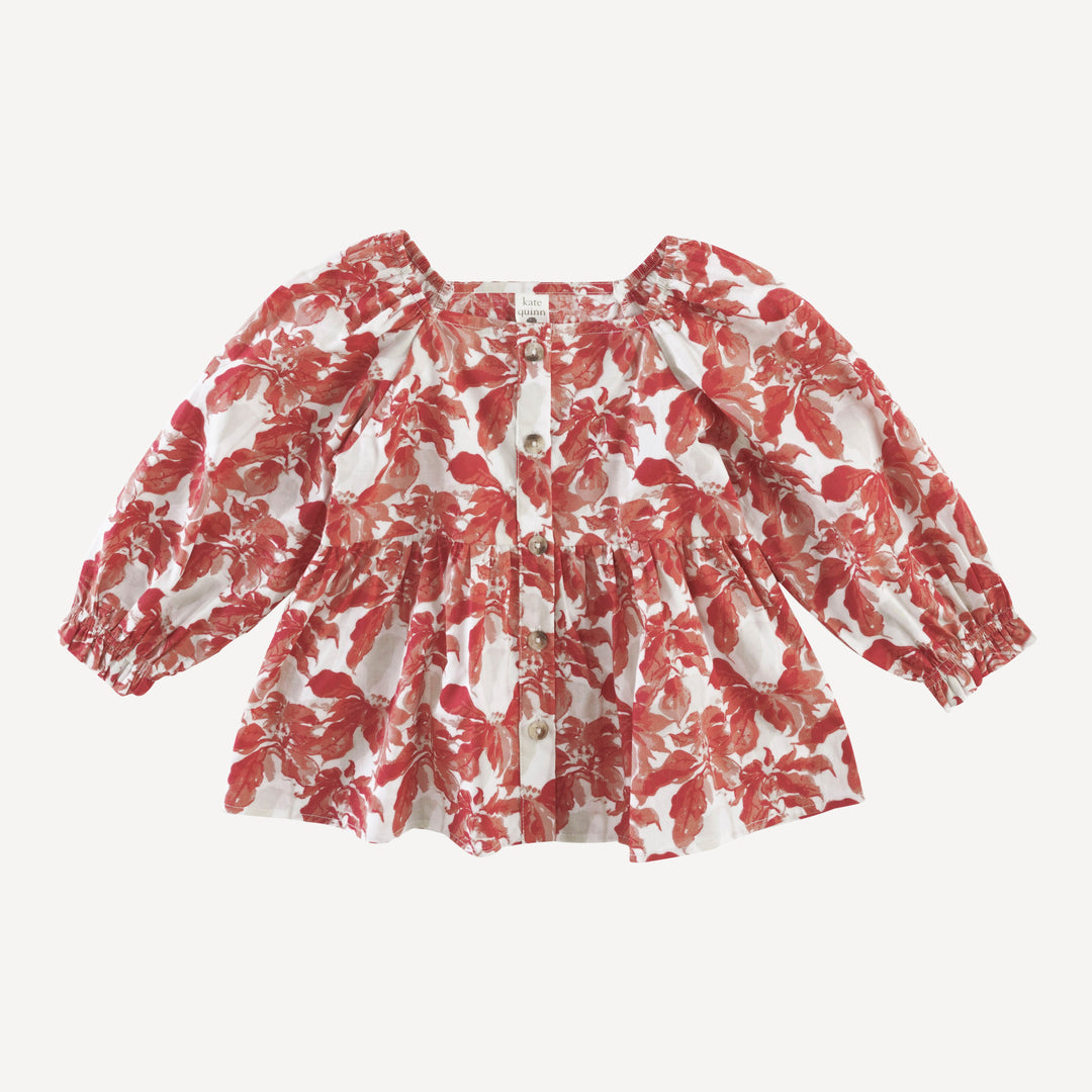 long sleeve woodland top | poinsettia | organic cotton woven