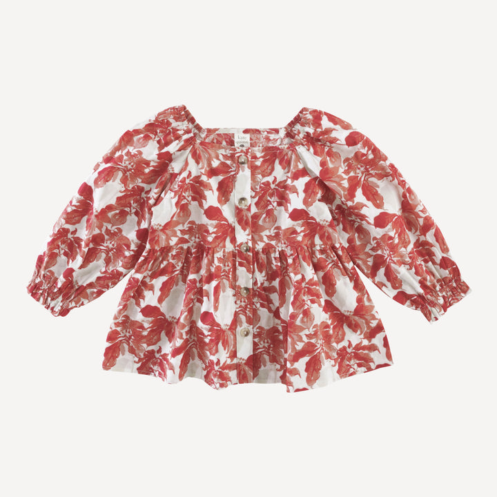 long sleeve woodland top | poinsettia | organic cotton woven