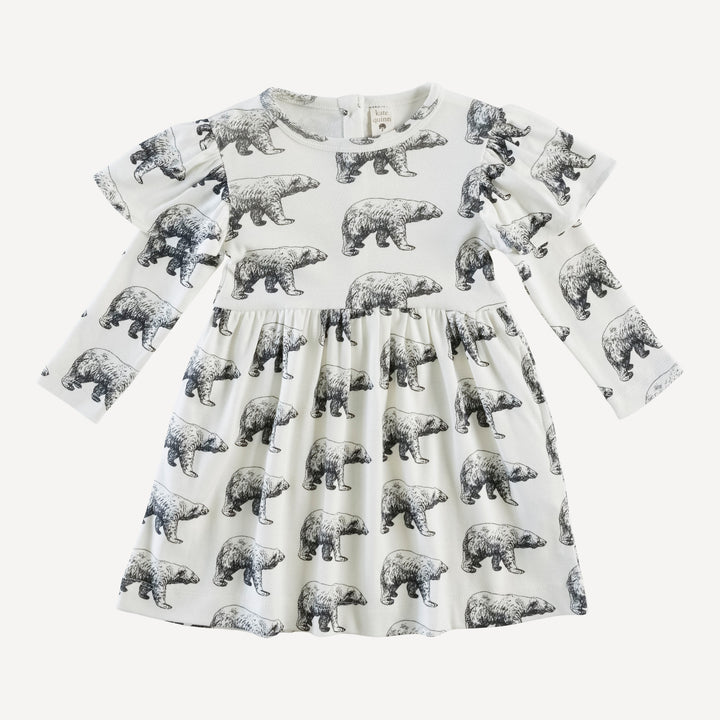 long sleeve flutter sleeve dress | polar bear | organic cotton single rib