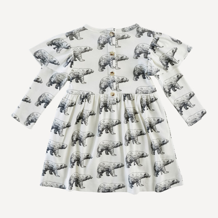 long sleeve flutter sleeve dress | polar bear | organic cotton single rib