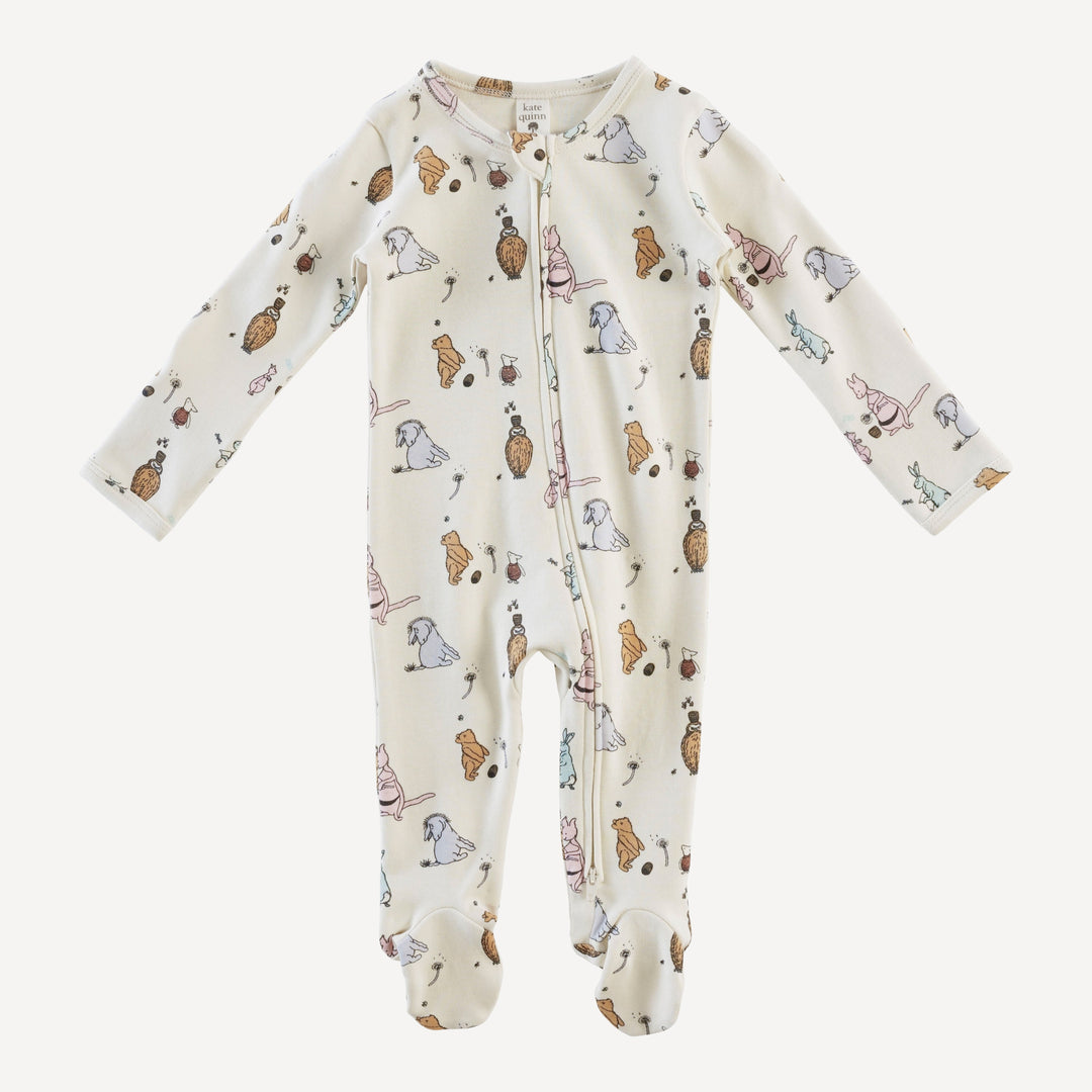 long sleeve two way zipper footie | pooh & friends | organic cotton interlock