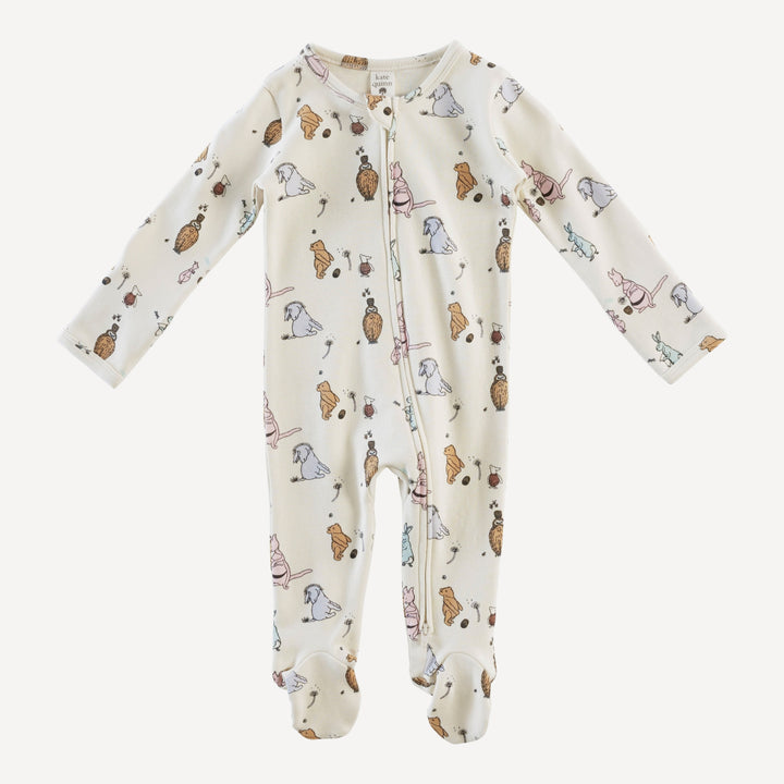 long sleeve two way zipper footie | pooh & friends | organic cotton interlock