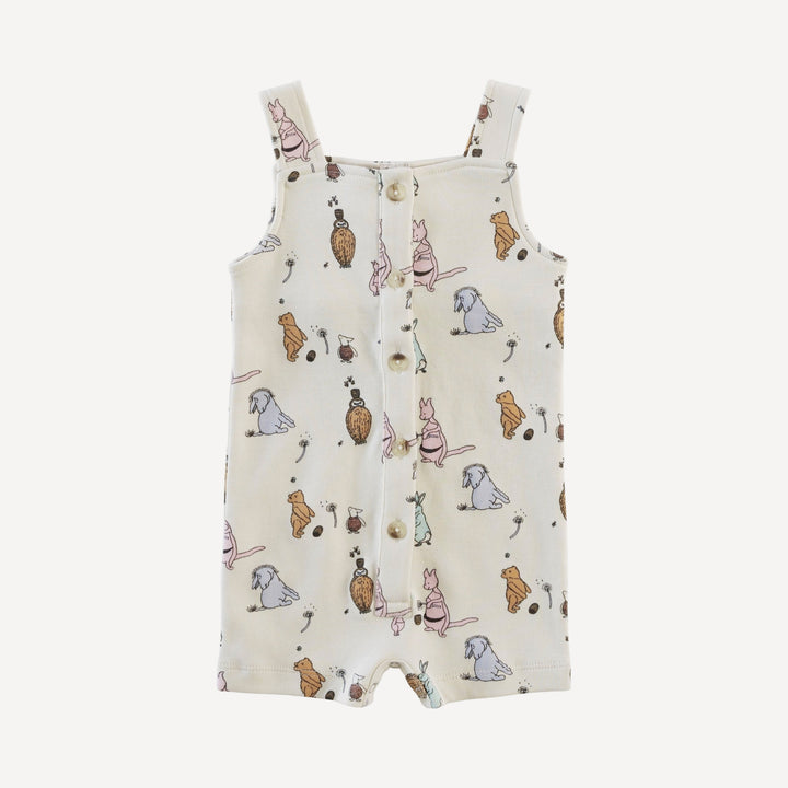 button overall shortie | pooh & friends | organic cotton interlock