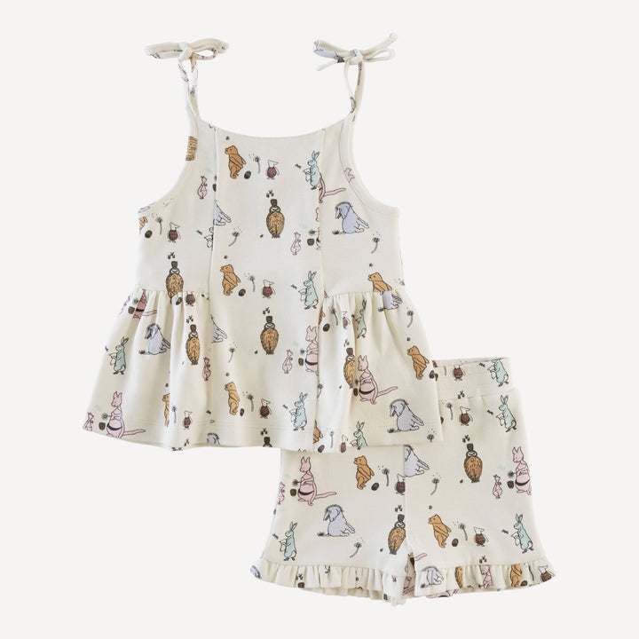 spaghetti tie ballerina top + ruffle short set | pooh & friends | organic cotton interlock