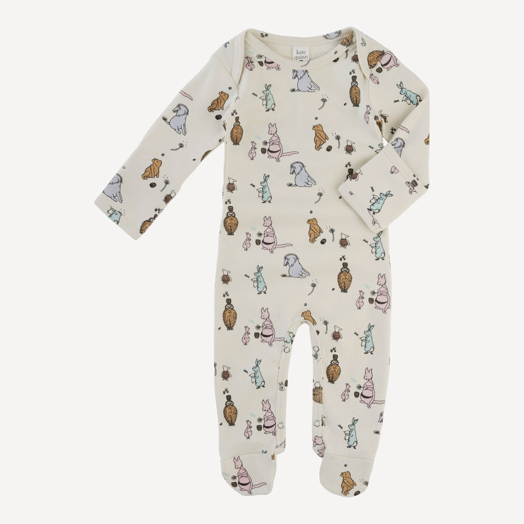 long sleeve lap neck footie | pooh + friends | organic cotton interlock